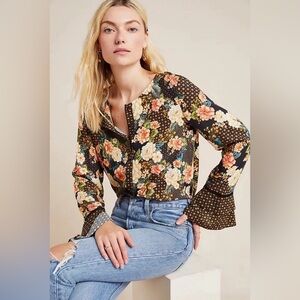 Farm Rio for Anthropologie Siobhan Peasant Blouse Floral XS